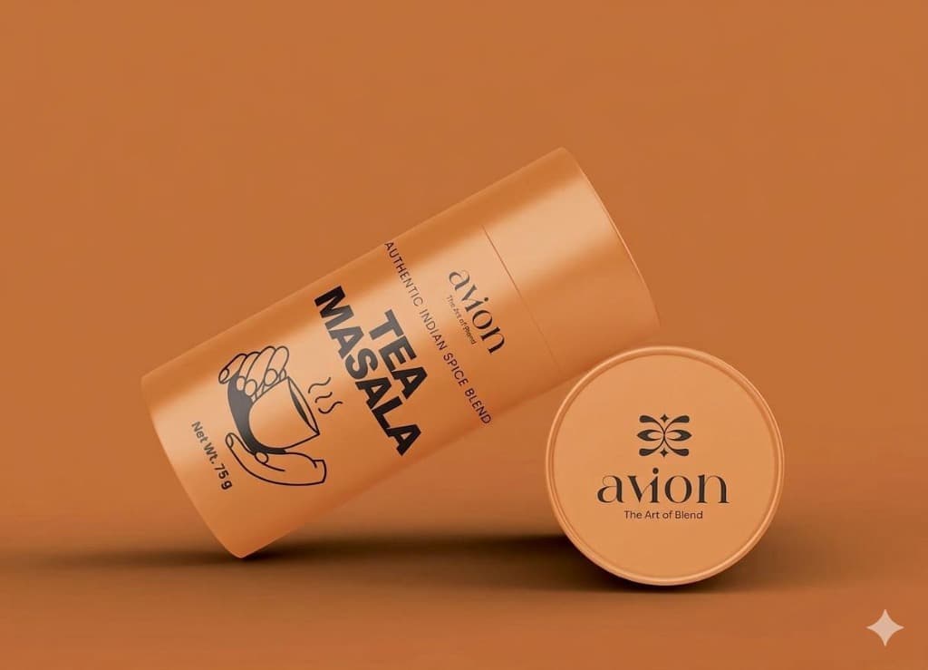 Avion Tea Masala Cylinder flat lay mockup